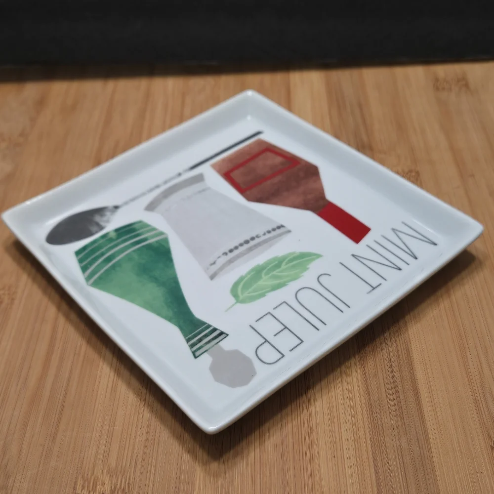 Crate & Barrel Mint Julep Plate Trinket Dish Appetizer, recipe on back